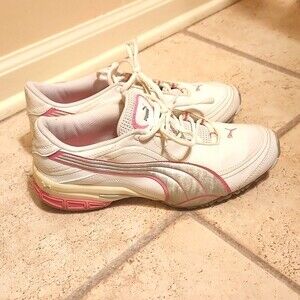 Puma Women's White Leather Running Shoes w/ Pink & Silver Size 8.5